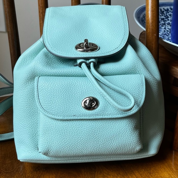 Coach turnlock mini backpack, pebbled leather, mint, green rucksack NWOT - Picture 2 of 13